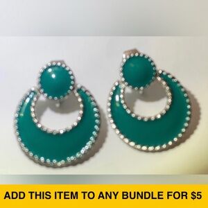 #J989 - VTG Clip-On Aqua Blue Enamel & Silver-tone Door Knocker Style Earrings
